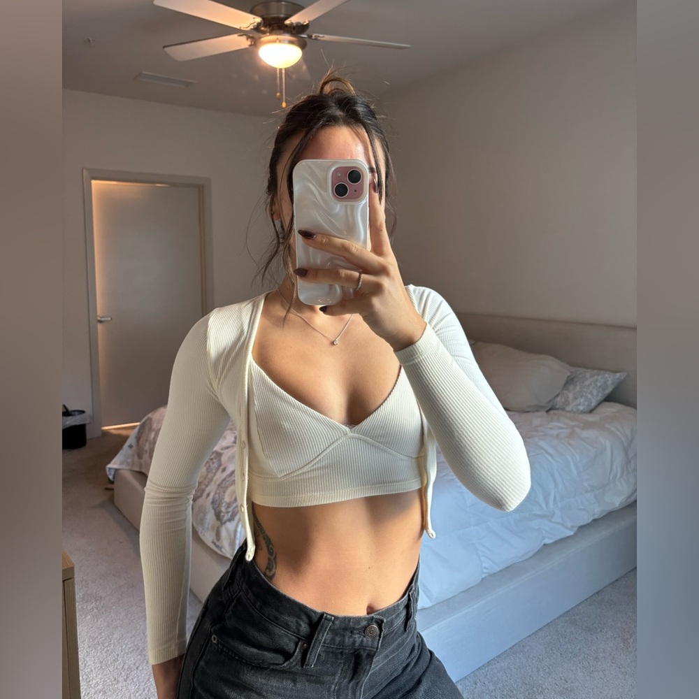 White Fox Boutique Cream Ribbed Crop Top